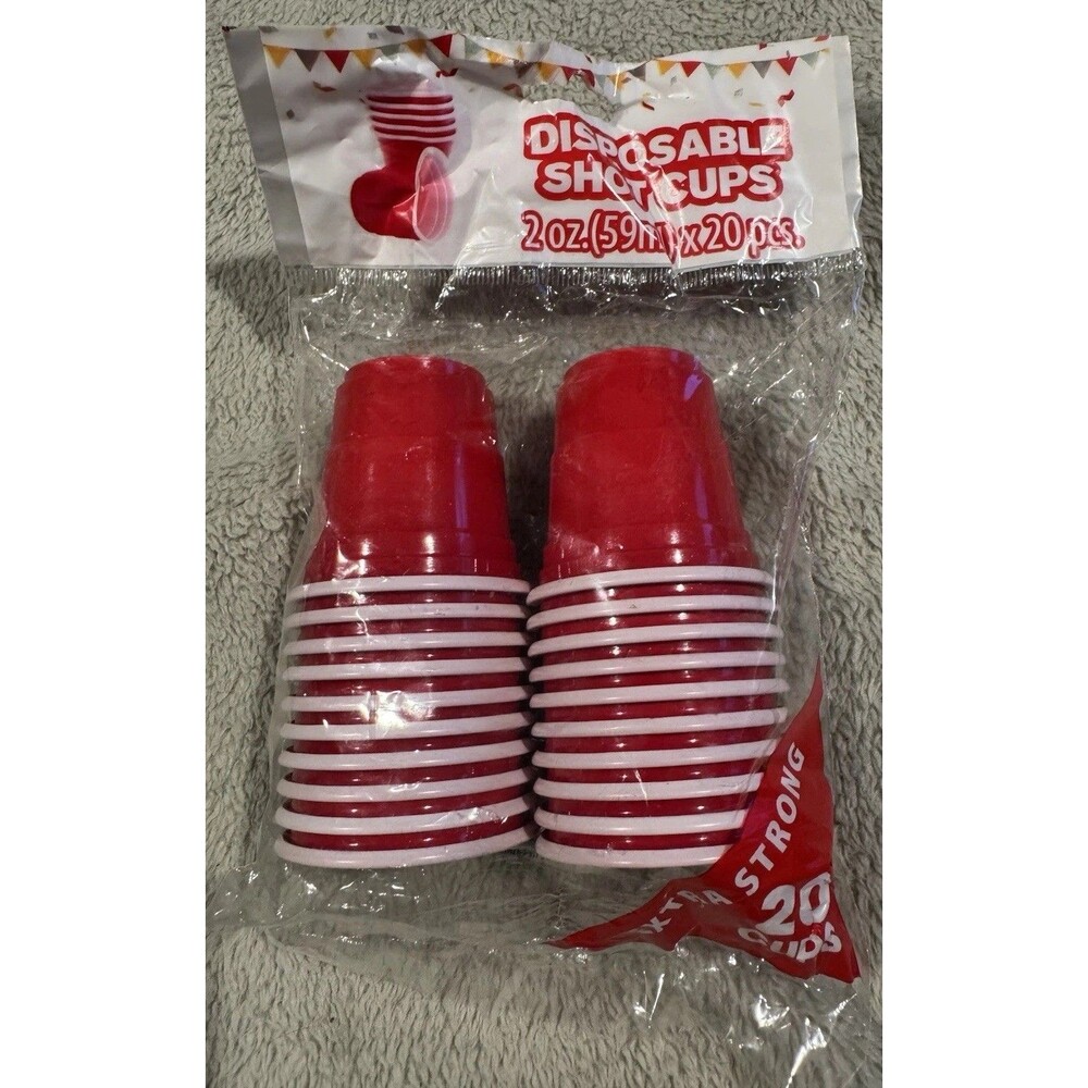Red Disposable Shot Glasses 20 Pack 2 Oz Cups Extra Strong NEW